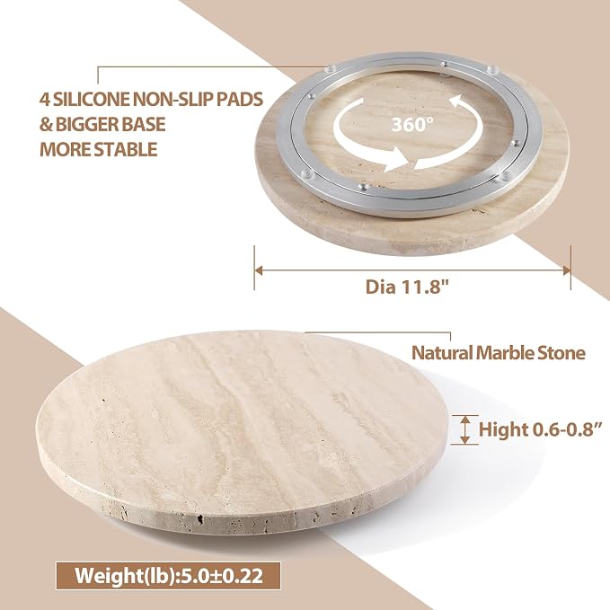 Travertine Lazy Susan for Table Top, 12 in Lazy Susan Turntable Organizer for - Image 2