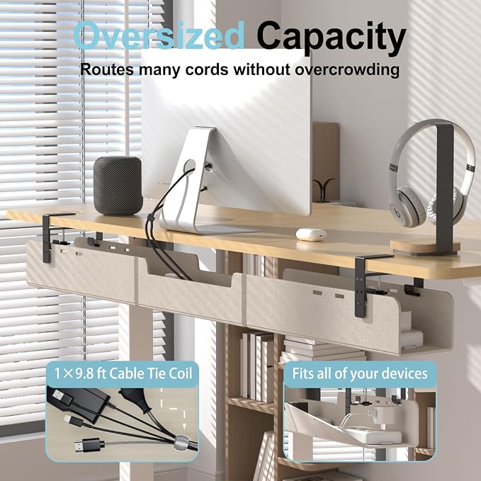 Under Desk Cable Management Tray, No-Drill Upgraded Thickened Felt Cord - Image 2