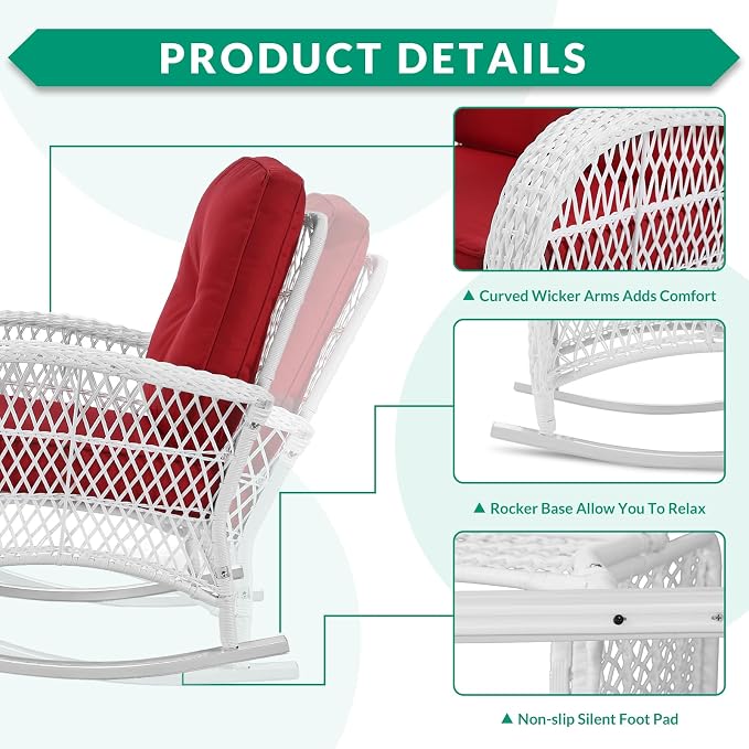 VIVIJASON Outdoor Wicker Rocking Chair, Patio Rattan Rocker Chair - Image 4