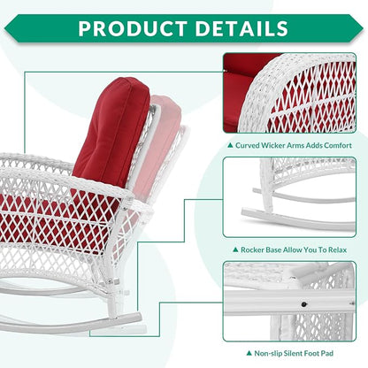 VIVIJASON Outdoor Wicker Rocking Chair, Patio Rattan Rocker Chair - Image 4