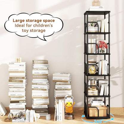 IBUYKE 6 Tier Rotating Bookshelf, Square Bookcases - Image 6