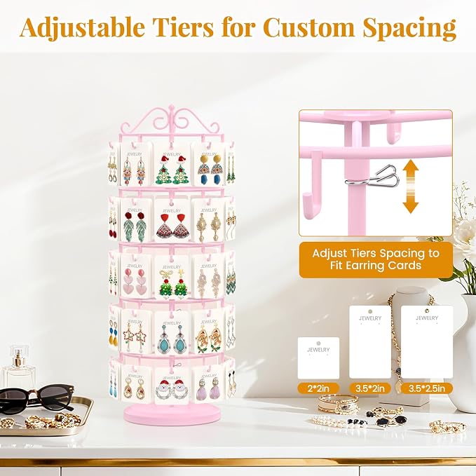 EsLuker.ly Earring Holder Organizer Rotating Display Tree Stand, Adjustable - Image 3