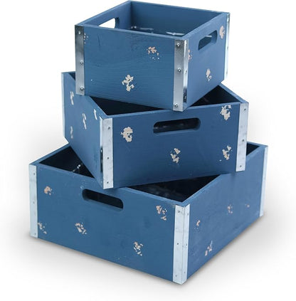 wald imports - Set of 3 Blue Wooden Crates by WaldImports