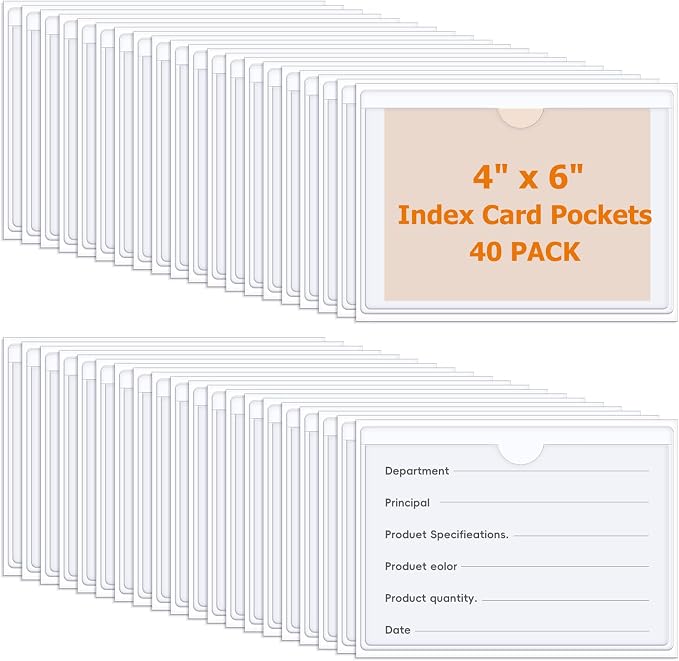 40 Pcs Clear Adhesive Pockets, 4x6 inch Index Card Holders - Image 8