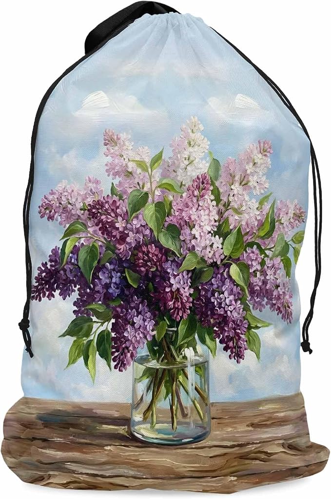 Floral XL Laundry Bag Lilacs Flower in Bottle Vintage Spring Machine Washable - Image 9
