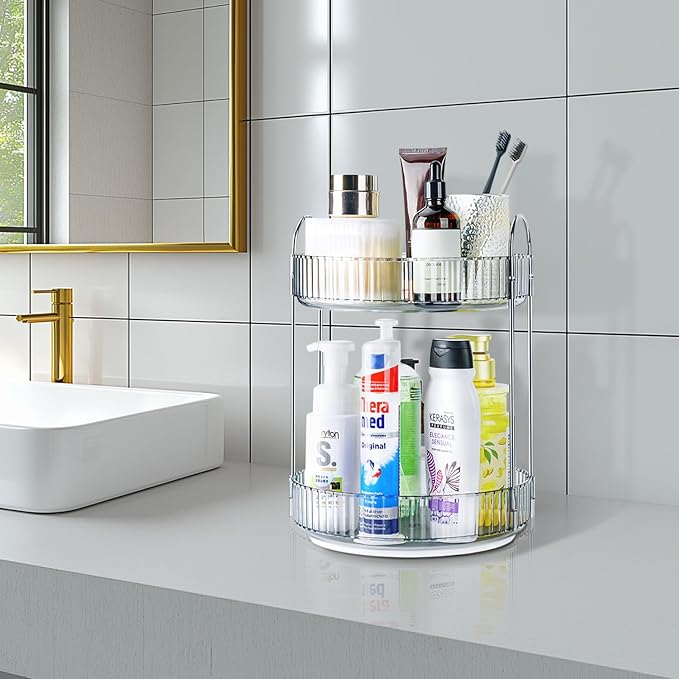 360 Rotating Makeup Organizer, 2 Tier Lazy Susan Bathroom Counter Organizer - Image 8