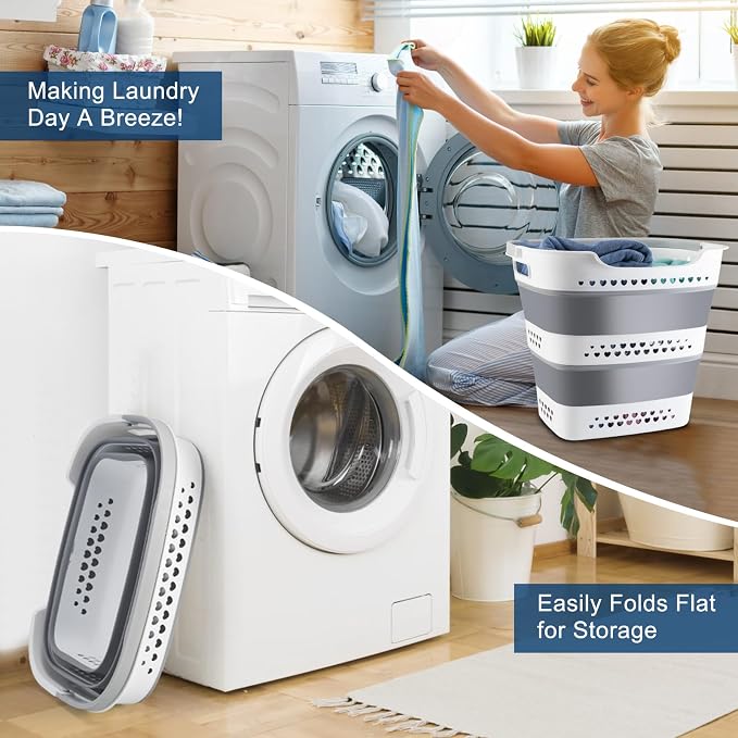 Collapsible Laundry Basket Plastic 42L Foldable Clothes Hamper - Image 2