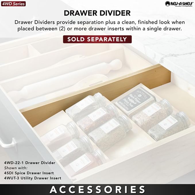 Rev-A-Shelf 3-Tier Wood Trim-to-Custom-Fit Spice Rack Drawer Insert, Maple - Image 5