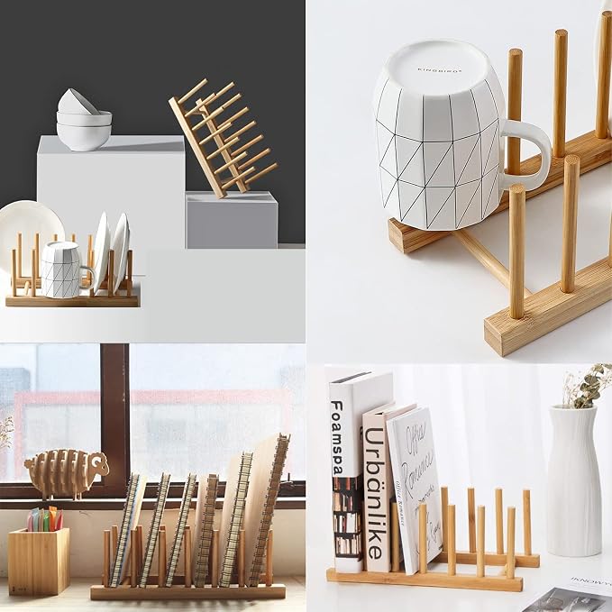 INNERNEED Bamboo Wooden Plate Racks Dish Stand Holder Kitchen Storage Cabinet - Image 5