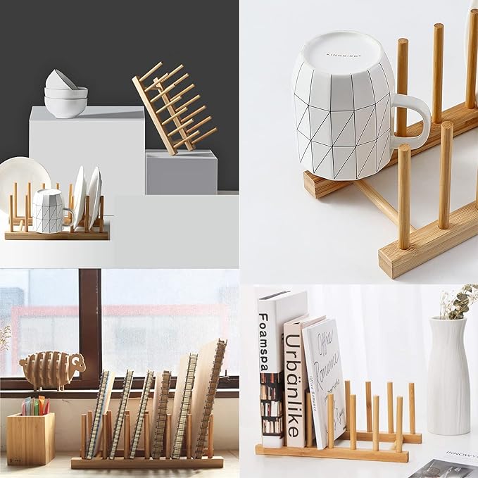 INNERNEED Bamboo Wooden Plate Racks Dish Stand Holder Kitchen Storage Cabinet - Image 2