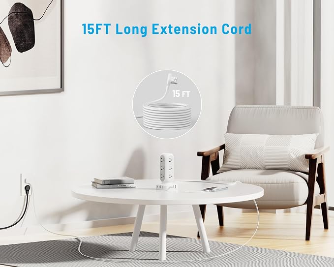 Flat Plug Power Strip Tower, 40W Total Fast Charging Station, Dual PD 20W USB-C - Image 5