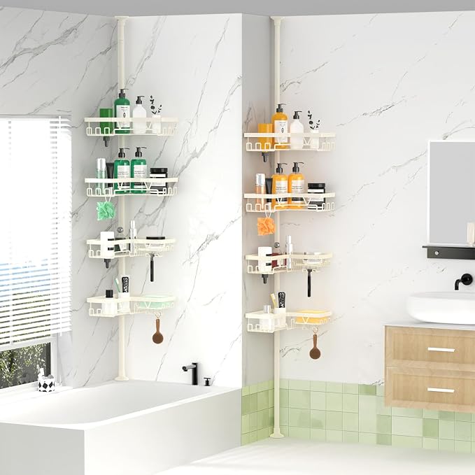 DAOYA Corner Shower Caddy Tension Pole, 4-Tier Adjustable Corner Shower Caddy - Image 7