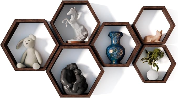 Hexagon Floating Shelves Set of 6 Honeycomb Shelves by Decovate