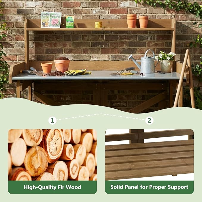 Garden Potting Bench Table Wooden Horticulture Outdoor Planting Work Bench - Image 5