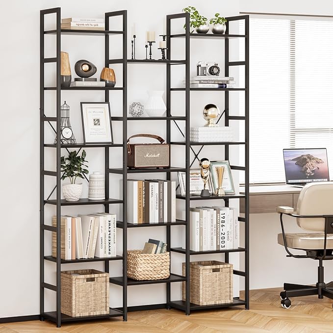 NUMENN Triple Column 6 Tier Bookshelf, Bookcase - Image 2