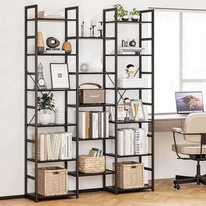 NUMENN Triple Column 6 Tier Bookshelf, Bookcase - Image 2