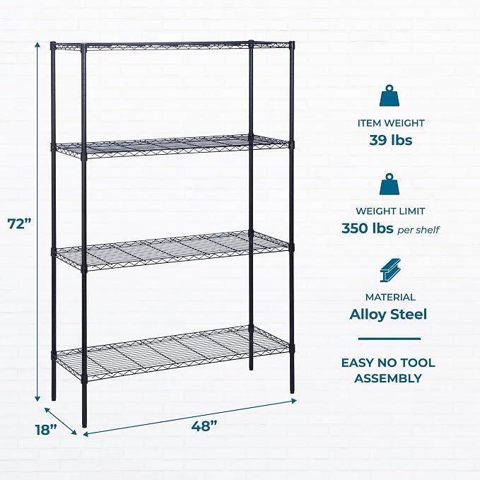 Honey-Can-Do 4-Tier Heavy Duty Extra-Wide Adjustable Shelving Unit, 350-lb Per - Image 3