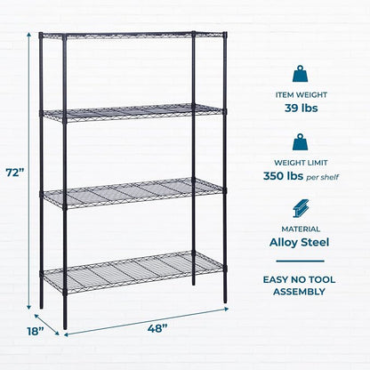 Honey-Can-Do 4-Tier Heavy Duty Extra-Wide Adjustable Shelving Unit, 350-lb Per - Image 3