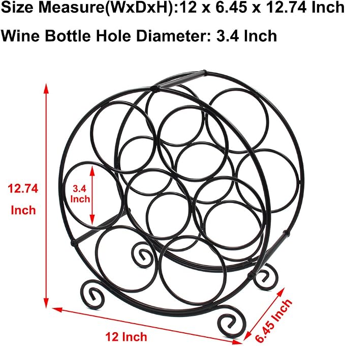 PAG 7 Bottles Freestanding Countertop Wine Rack, Metal Small Table Top Wine Rack - Image 3