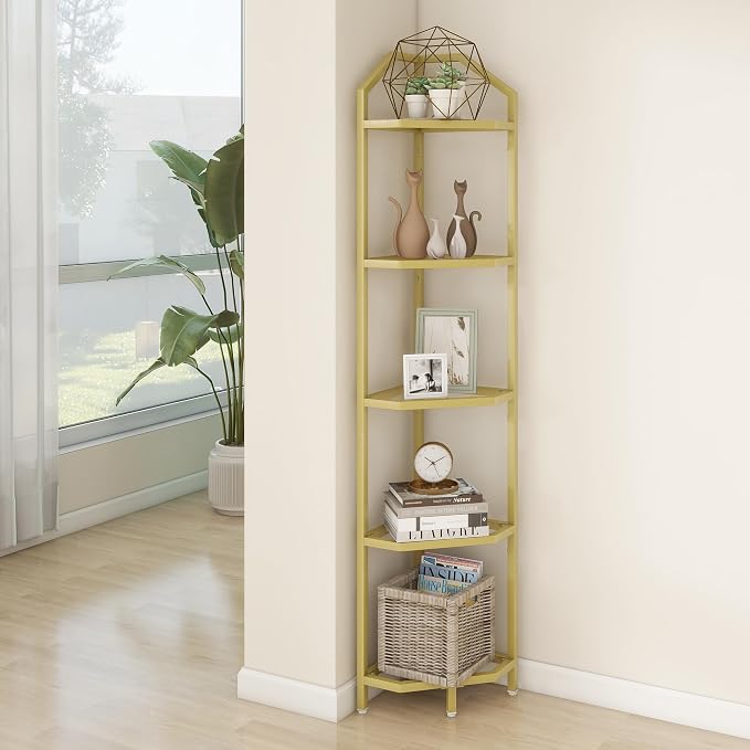 5-Tier Corner Shelf Stand, Bathroom Storage Rack Shelf, Plant Rack, Tempered - Image 2