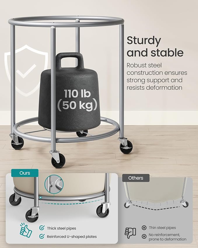 SONGMICS Laundry Basket, Rolling Steel Frame - Image 4
