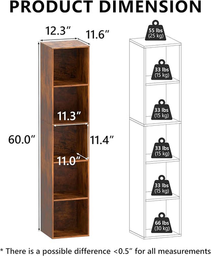 5 Cube Storage Organizer, 5 Tier Vertical Cube Bookcase Freestanding Storage - Image 4