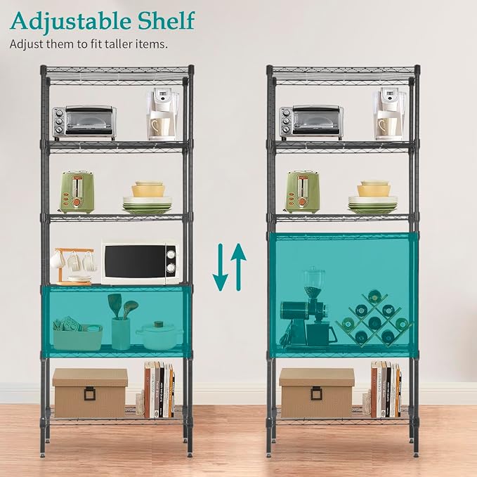 PayLessHere | 6-Tier Wire Shelf | 23"x13"x59" | Black | Adjustable Racks | - Image 9