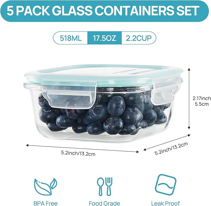Vtopmart 5Pack 17.5oz Glass Storage Containers - Image 2