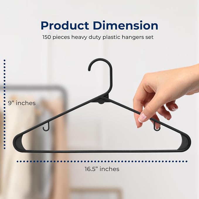 SereneLife 150 Pack Plastic Hangers, Lightweight, Space Saving Clothes - Image 2