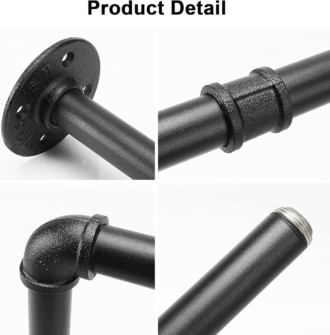 Industrial Iron Pipe Clothes Hanging Bar DIY Wall-Mounted Garment Rack Heavy - Image 5