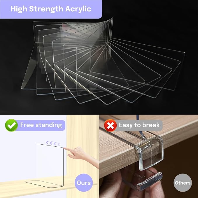 OKPOW Acrylic Shelf Dividers for Closet Organization: 10" Tall X 8.46" Deep - Image 3