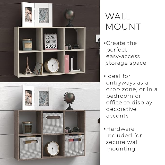 ClosetMaid 5430 Mini 6-Cube Desktop or Wall Mount Organizer, Bleached Walnut - Image 4