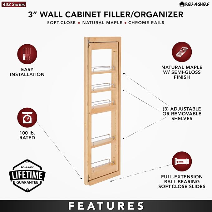 Rev-A-Shelf Kitchen Cabinet Pullout Wall Filler Wooden Organizer Slide Out - Image 5
