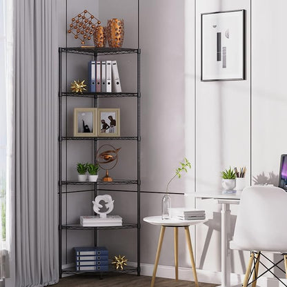 Black 6 Tier NSF Metal Triangular Corner Wire Shelving Units, 420lbs Storage - Image 2