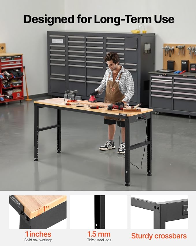 VEVOR Adjustable Workbench, 2000 lbs Capacity, 61 x 20-inch Heavy Duty Work - Image 6