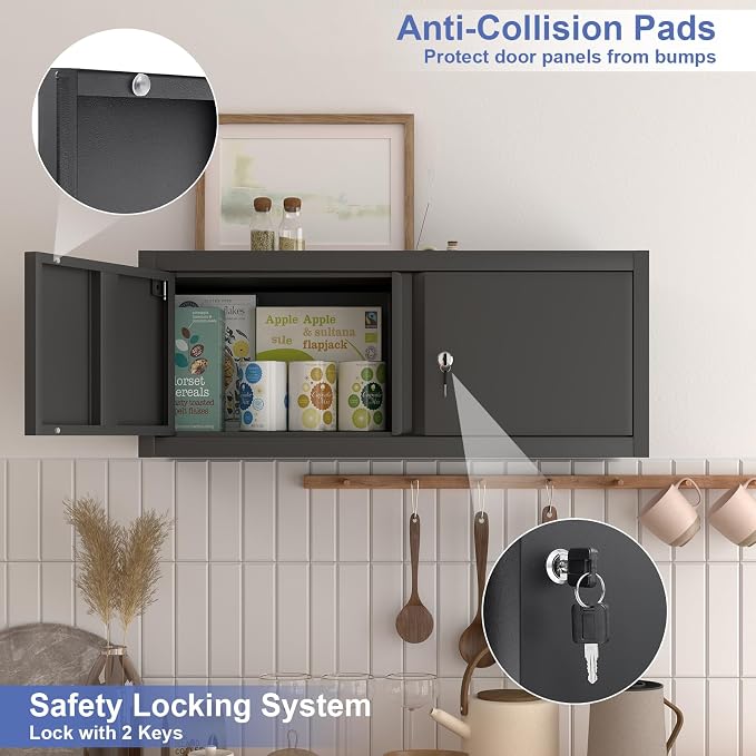 Garage Locking Cabinet, 13” H Garage Storage Cabinet Wall Mounted, Floating - Image 5