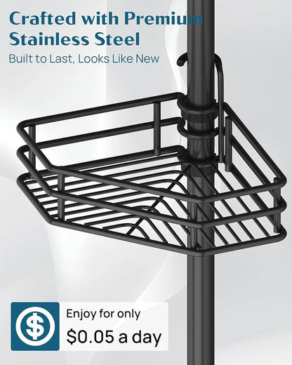 SEIRIONE Corner Shower Caddy Tension Pole, Quick Setup, Rust-Free Bathroom - Image 3