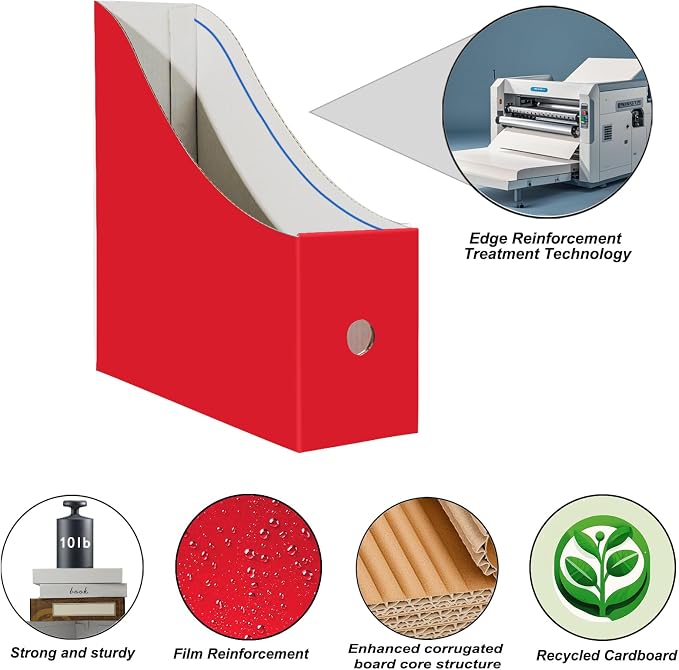 Limitliho 2 Pack Red Cardboard Magazine File Holder - Image 3