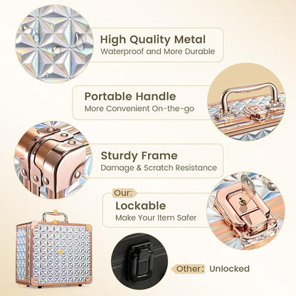 Makeup Train Case with Magnetic LED Mirror Makeup Organizer Box Travel Cosmetic - Image 5