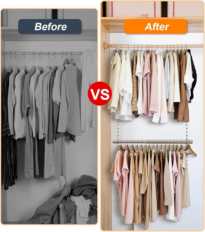 Hanging Closet Rod, Adjustable Width and Height Closet Rods Extender, 17-40inch - Image 2