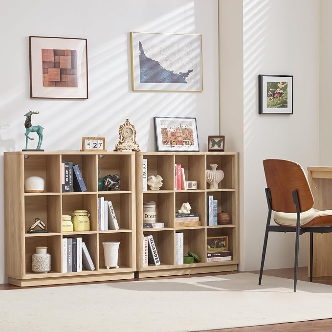 9 Cube Storage Book Shelf, Floor Standing 3-Tier Wood Cubby Bookcase - Image 6