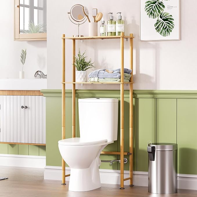 AmazerBath Bamboo Over The Toilet Storage Shelf, 2-Tier Over Toilet Organizer by AmazerBath