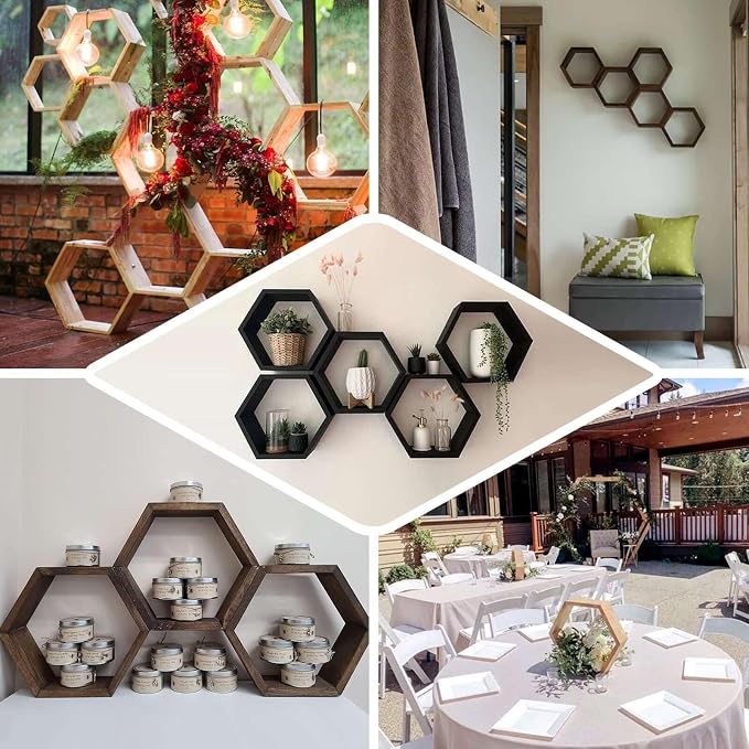 Efavormart 2 Pack | 9" Hexagon Whitewashed Wood Centerpiece, Geometric Terrarium - Image 5