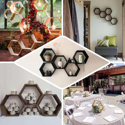 Efavormart 2 Pack | 9" Hexagon Whitewashed Wood Centerpiece, Geometric Terrarium - Image 5