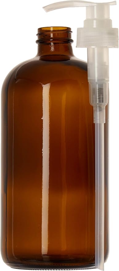 32 Ounce Large Amber Glass Boston Round Bottles w/Natural Color Pumps. Great - Image 8