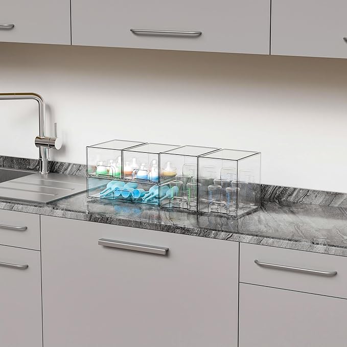 Yieach 5 Set Clear Stackable Storage Drawers and Acrylic Drawer Organizer - Image 6