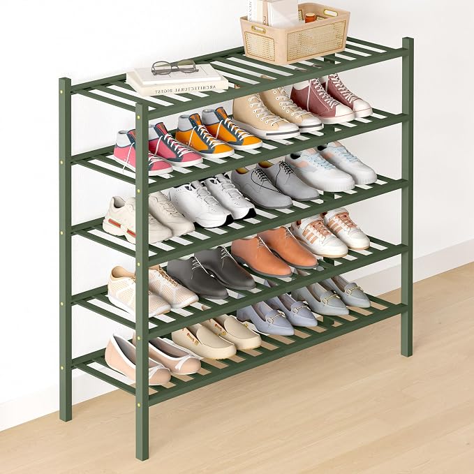 Smiry Bamboo Shoe Rack for Closet, 5 Tier Long Wooden Stackable Shoe Organizer by Smiry