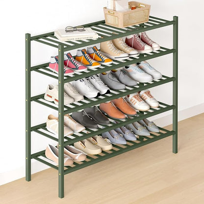 Smiry Bamboo Shoe Rack for Closet, 5 Tier Long Wooden Stackable Shoe Organizer by Smiry