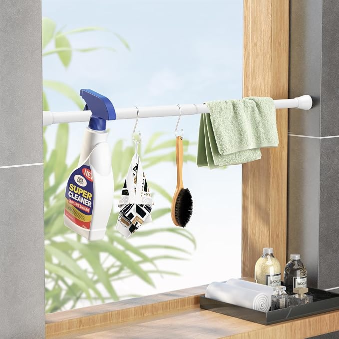 Tension Rod 16 to 26 Inch Adjustable Curtain Rod No Drilling White Tension - Image 2