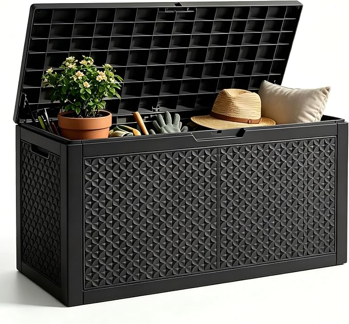 120 Gallon Outdoor Storage Box, Resin Deck Box Waterproof & Lockable, Patio by Unknown